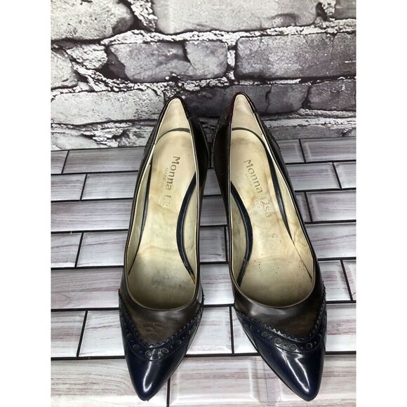 Mona Lisa Gray Blue Red Leather Pointed Toe Dress Heels Women’s Sz 37.5EU/7M US - Picture 14 of 16